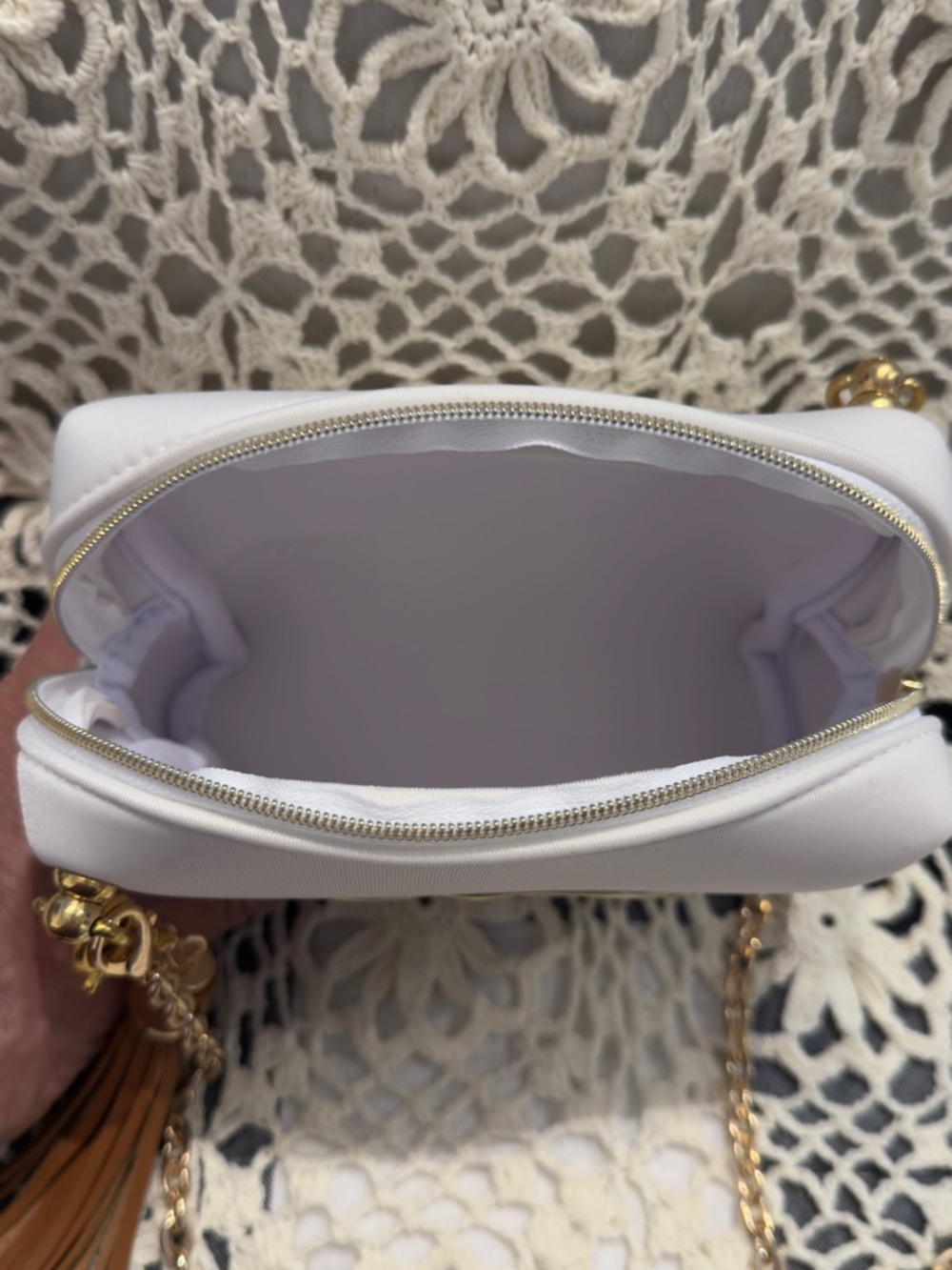 Dior White Mini Crossbody with Gold CD Logo and Tan Tassel - Picture 4 of 6